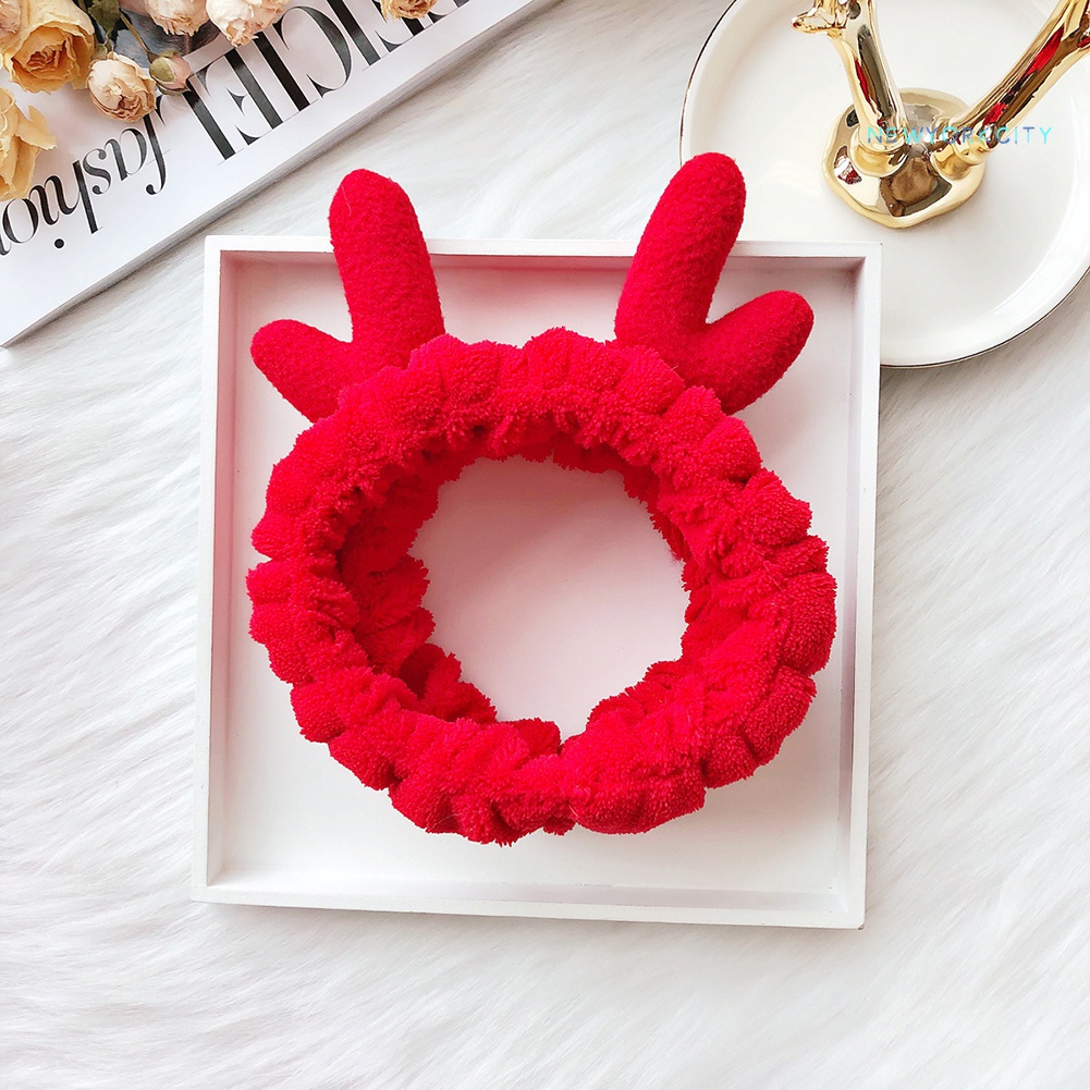 Băng Đô Rửa Mặt Trang Điểm Co Giãn Mềm Mại Hình Sừng Hươu Giáng Sinh Cho Nữ