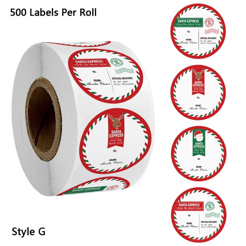 Cuộn 500 nhãn dán in họa tiết chủ đề Giáng sinh độc đáo