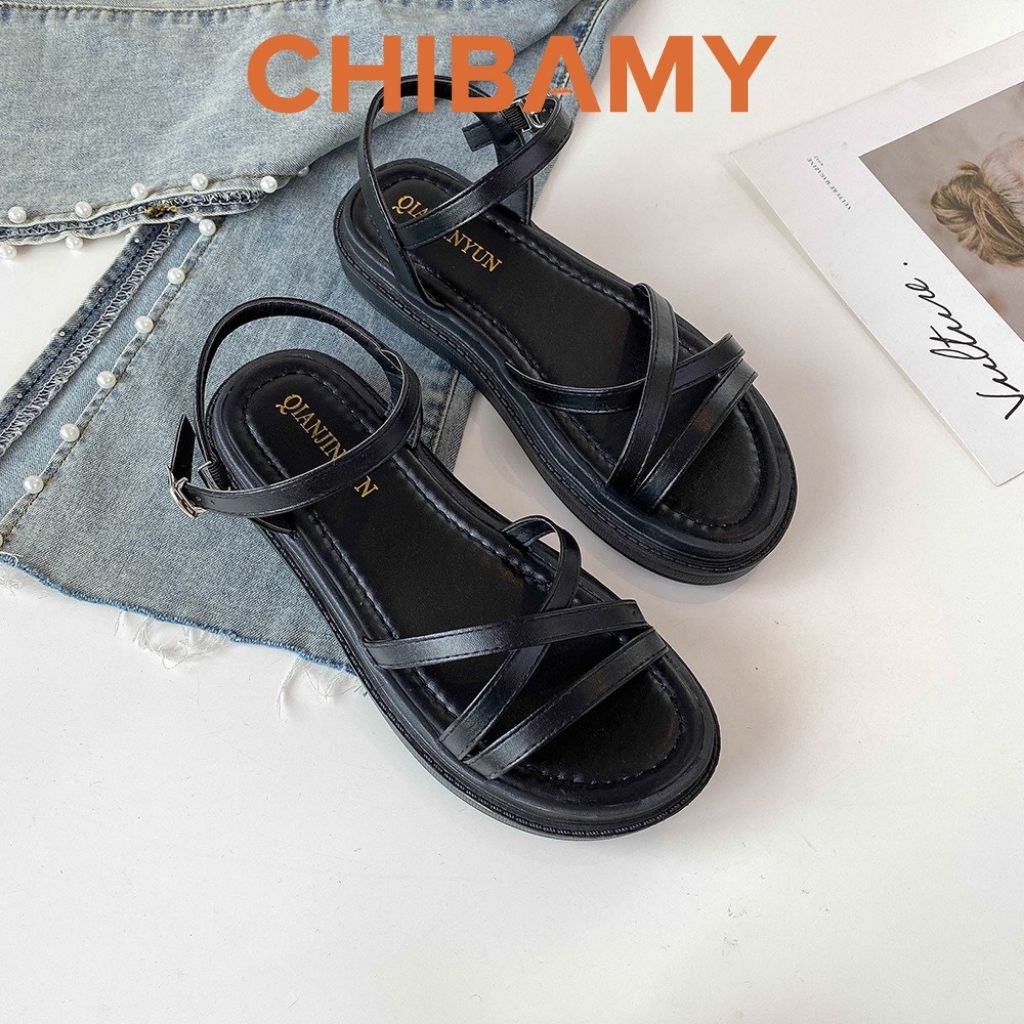 Dép sandal nữ 3 quai chéo đế hộp CHIBAMY, Dép quai hậu nữ siêu nhẹ cao 3cm cho học sinh, sinh viên