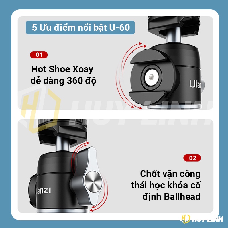 Đầu nối chuyển tiếp Ulanzi U60 Ballhead chịu tải 10Kg dùng cho tripod