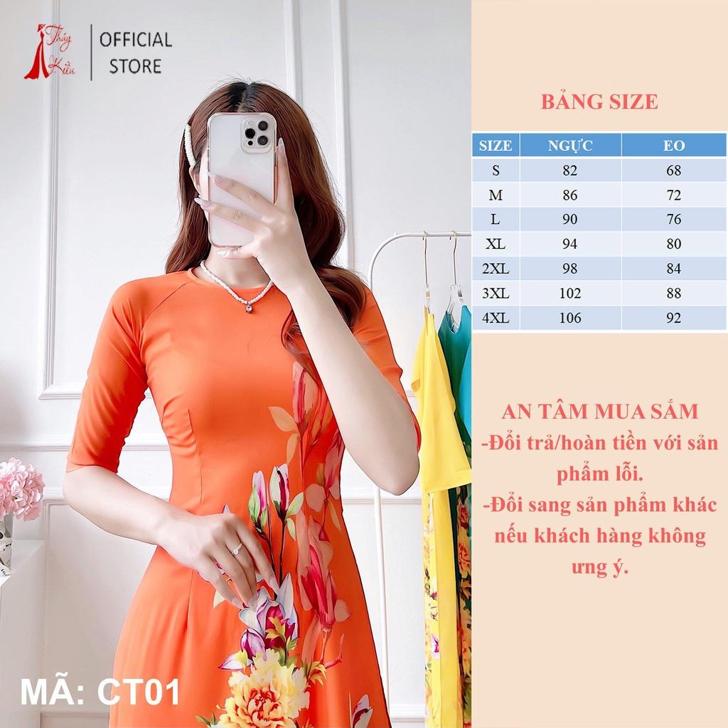 Bộ áo dài cách tân nữ thiết kế lụa Nhật CT01-CAM nền cam hoa mộc lan dự tiệc lễ tết đẹp