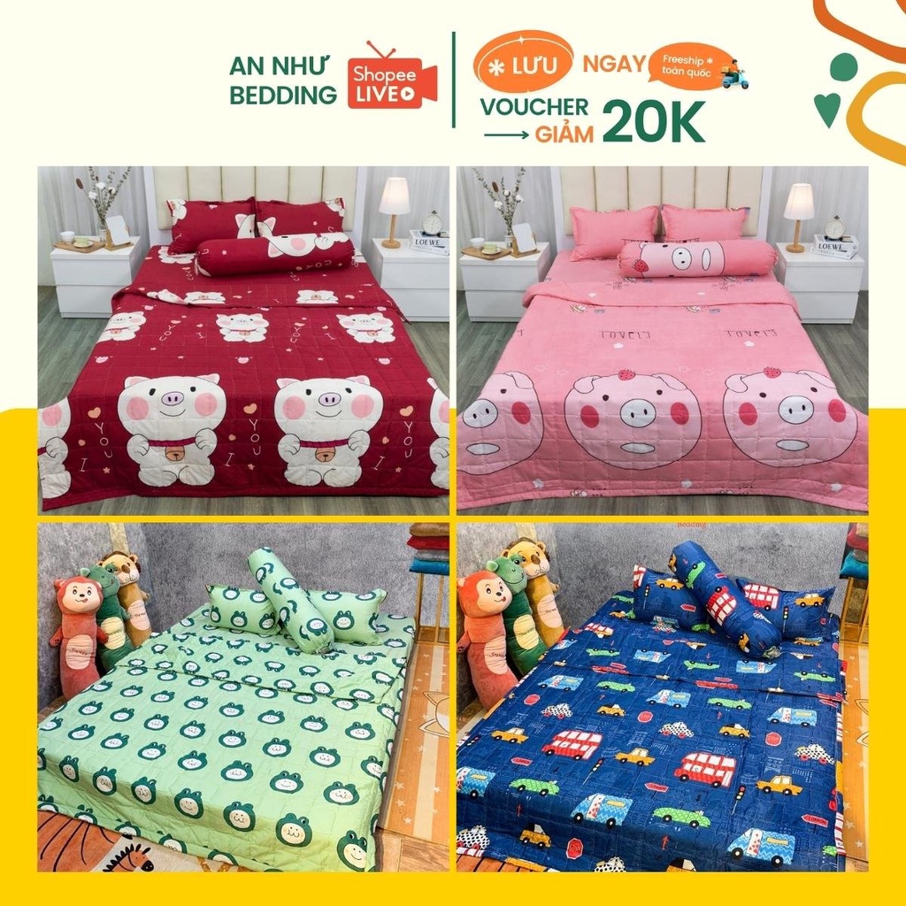 Bộ chăn HÈ ga gối cute 01 cotton poly dủ 5 món An Như Bedding