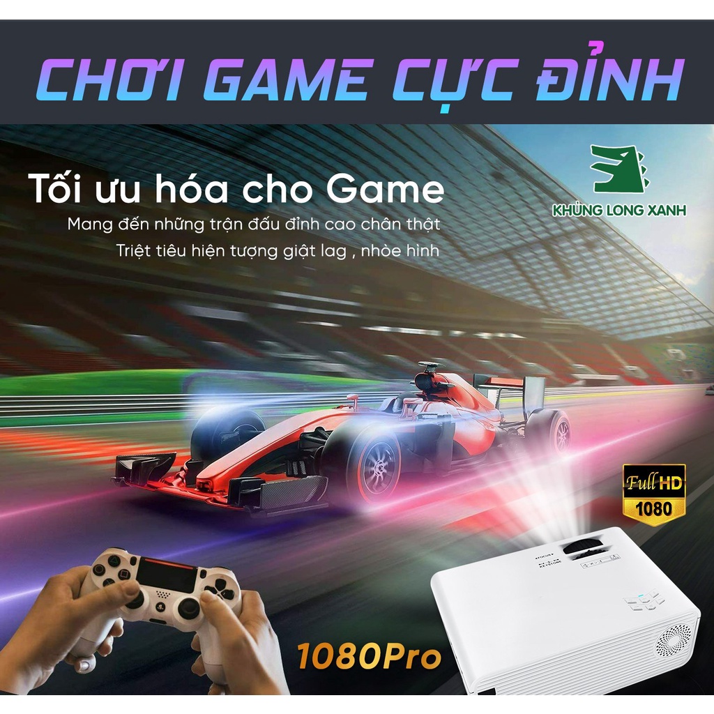 Máy chiếu Mini KhủngLongXanh T1080pro hỗ trợ HD+,tích hợp hệ điều hành Android, knối với đthoai & laptop kh dây & có dây