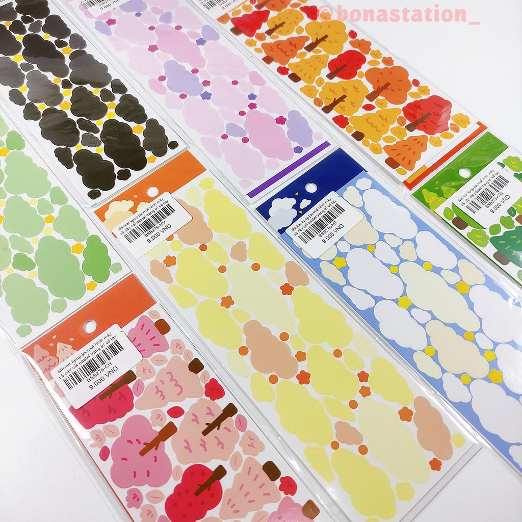 Sticker hình dán hình mây và cây cối pastel trang trí sổ tay kpop journal | BSB276
