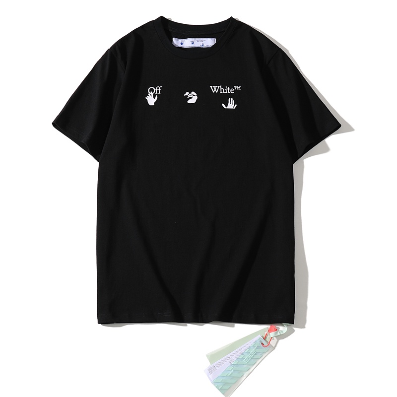 OFF-WHITE Áo thun tay ngắn cổ tròn dáng rộng bằng cotton dễ phối đồ