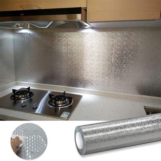 Giấy dán bếp tráng bạc rộng dài 3m  - Decal dán bếp tráng bạc có keo sẵn chống nhiệt chống nước siêu bền