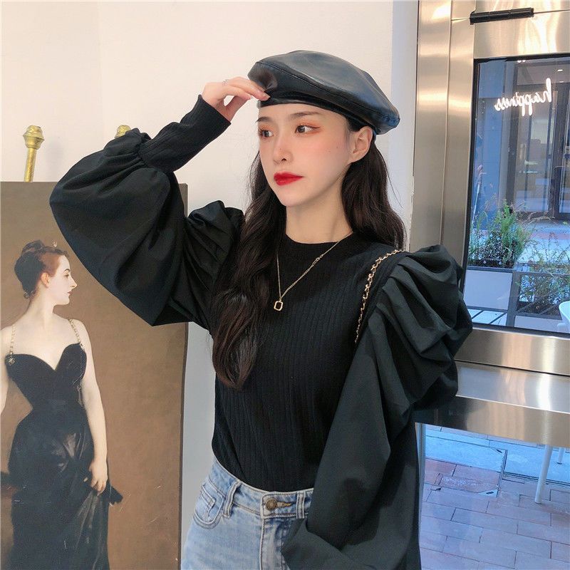Áo Dệt Kim Tay Phồng Dài Dáng Ôm Xinh Xắn Thời Trang Retro
