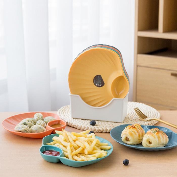 Set 4 đĩa nhựa hình sò có ngăn đựng gia vị ( tuyển khách sỉ)