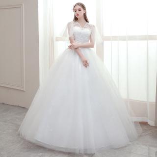 Váy Cưới Cô Dâu Ngắn Tay Đính Ren Màu Trắng Thanh Lịch