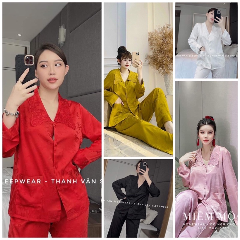 Đồ bộ pijama - bộ lụa mặc nhà gấm phối latin thêu siêu sang