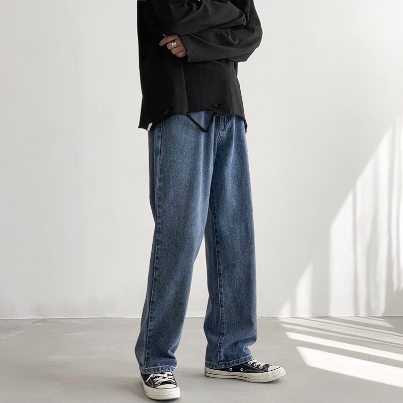 Quần jean ống rộng màu trơn thời trang mùa thu cho nam size S-3XL