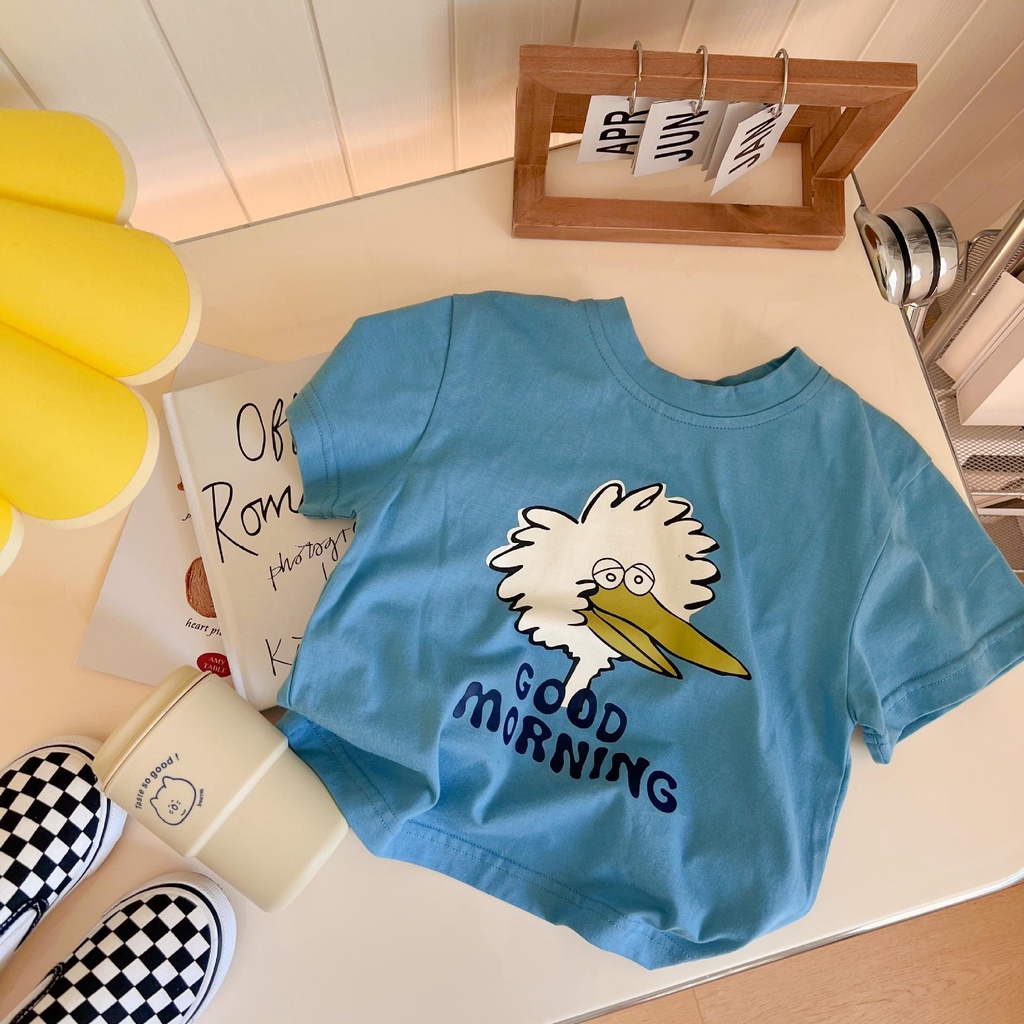 MNGRL Áo Thun Cotton Ngắn Tay Thoải Mái Phong Cách Hàn Quốc Thời Trang Cho Trẻ Em
