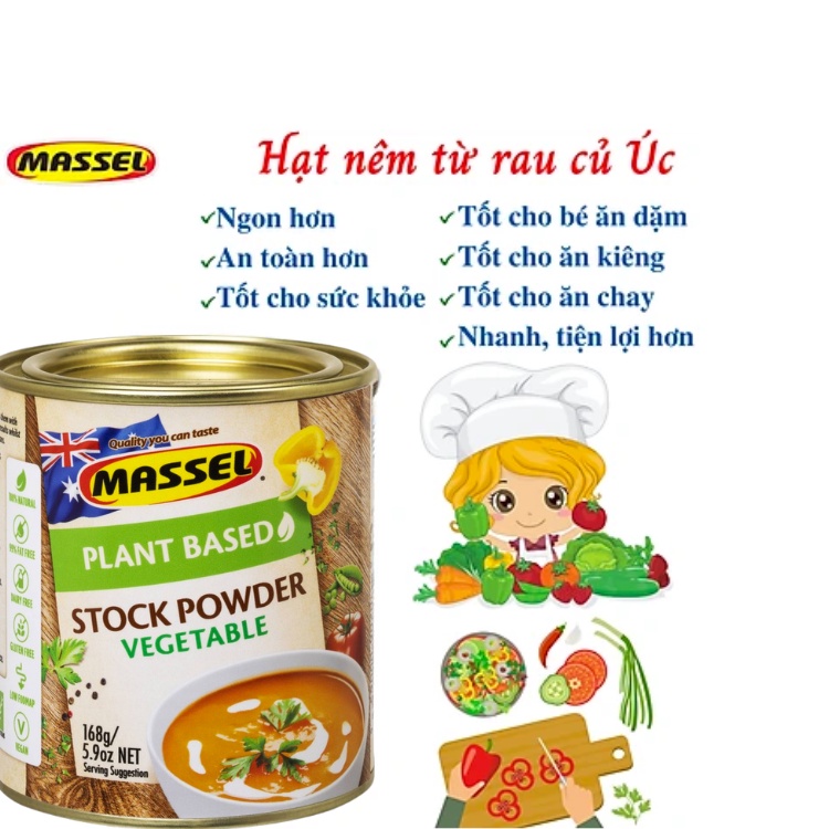 Hạt nêm vị gà Massel Premium Stock Powder Chicken Style không bột ngọt an toàn cho gia đình 168g beautimax