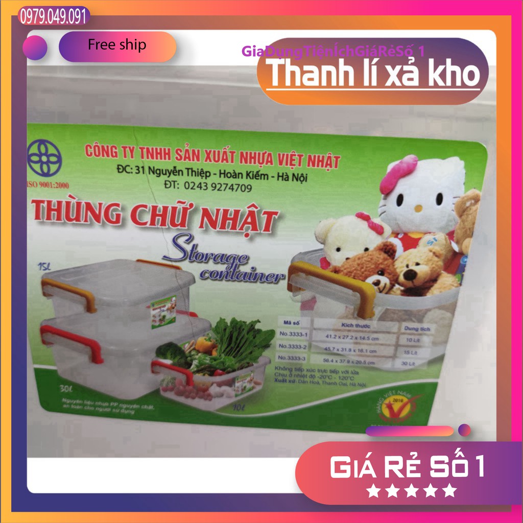 Thùng chữ nhật đựng đồ chơi quần áo, gạo nhựa việt nhật. Thùng đa năng có nắp đậy