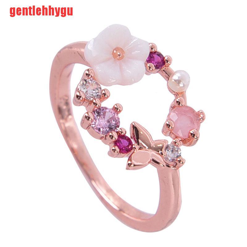 Nhẫn Cưới Mạ Vàng Hình Hoa Và Bướm Đính Đá Zircon