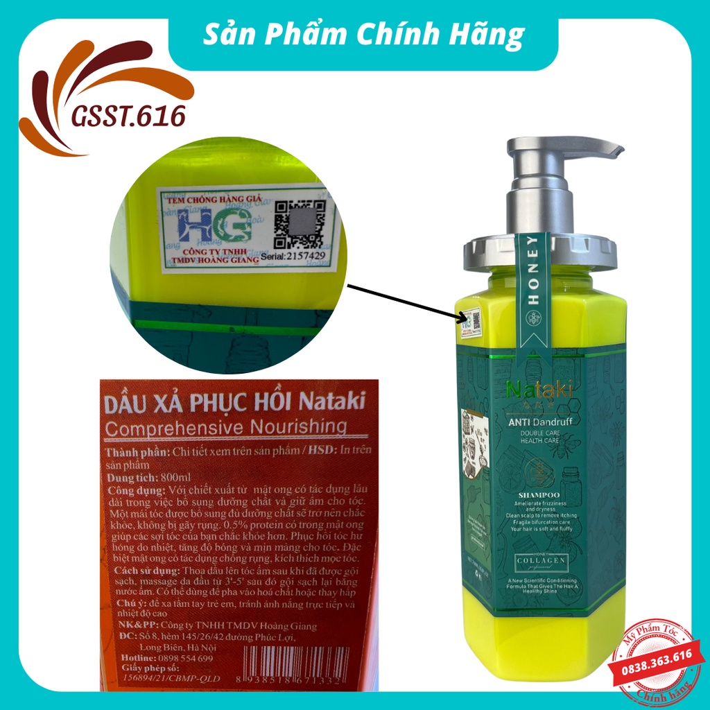 Dầu gội đầu cặp gôị xả NATAKI mẫu mới 760ml tinh chất mật ong dưỡng ẩm chuyên sâu