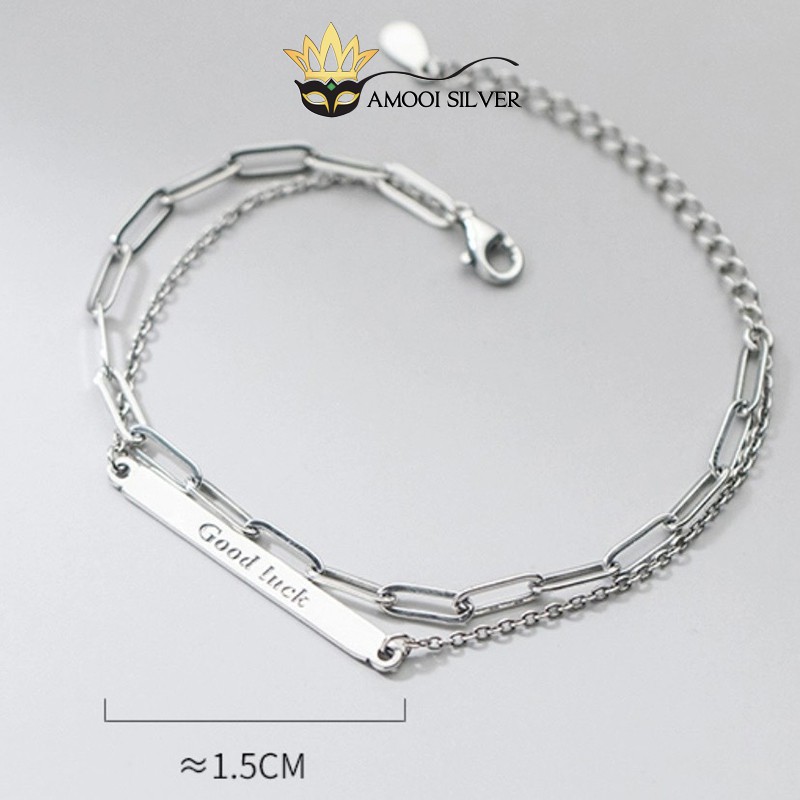 Lắc tay bạc S925 dây đôi GOODLUCK thanh ngang - Amooi Silver AT107