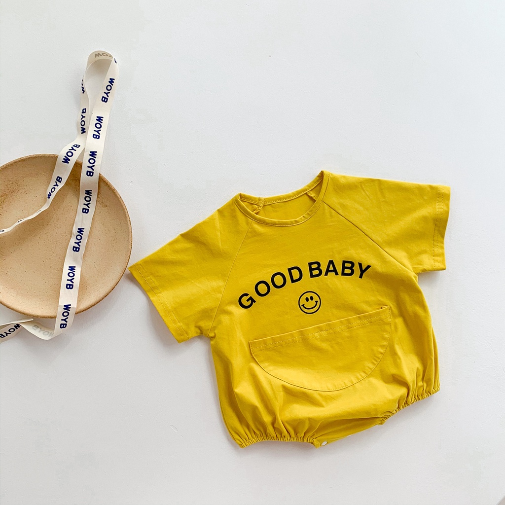 Bộ Áo Liền Quần Ngắn Tay Chất Liệu Cotton In Hình Mặt Cười Cho Trẻ Nhỏ Mới Sinh set bộ áo liền quần cho bé