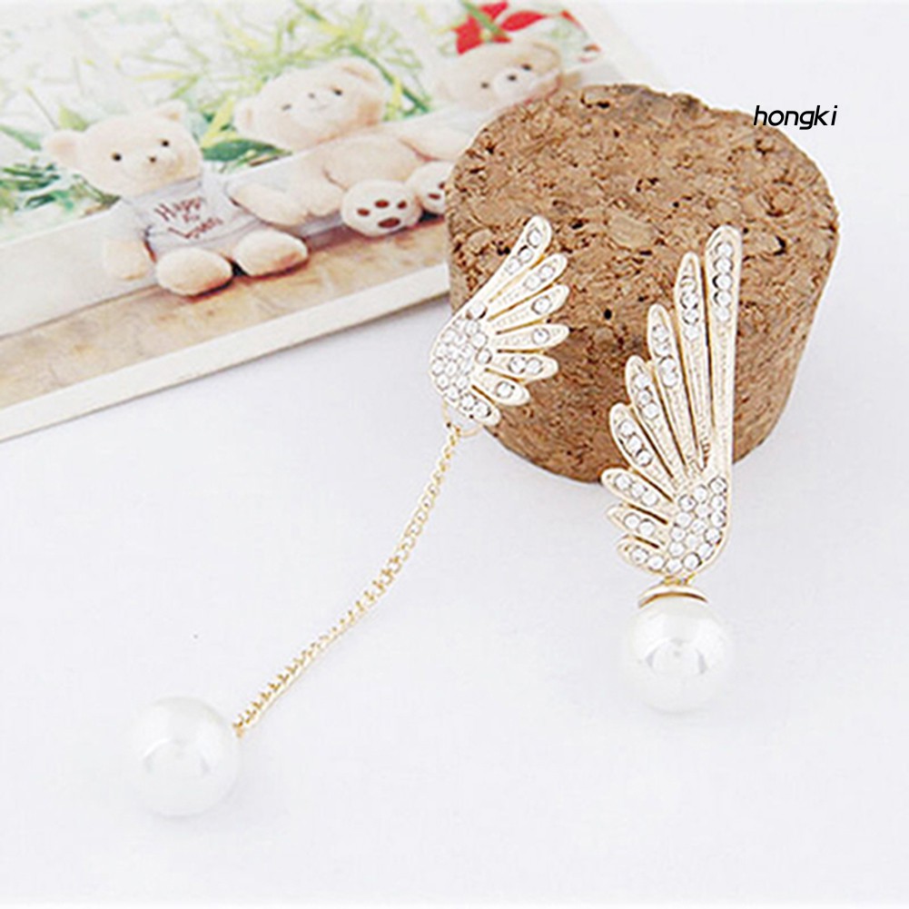 Bông Tai Hình Cánh Thiên Thần Đính Ngọc Trai Nhân Tạo Thời Trang