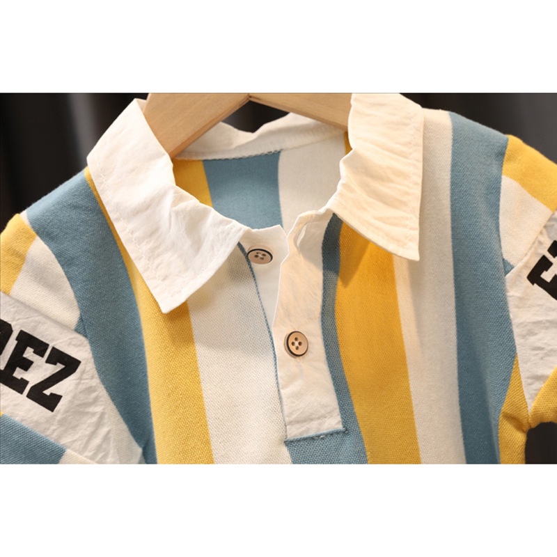 Set Áo Sơ Mi Kẻ Sọc + Quần Short Thời Trang Cho Bé Trai