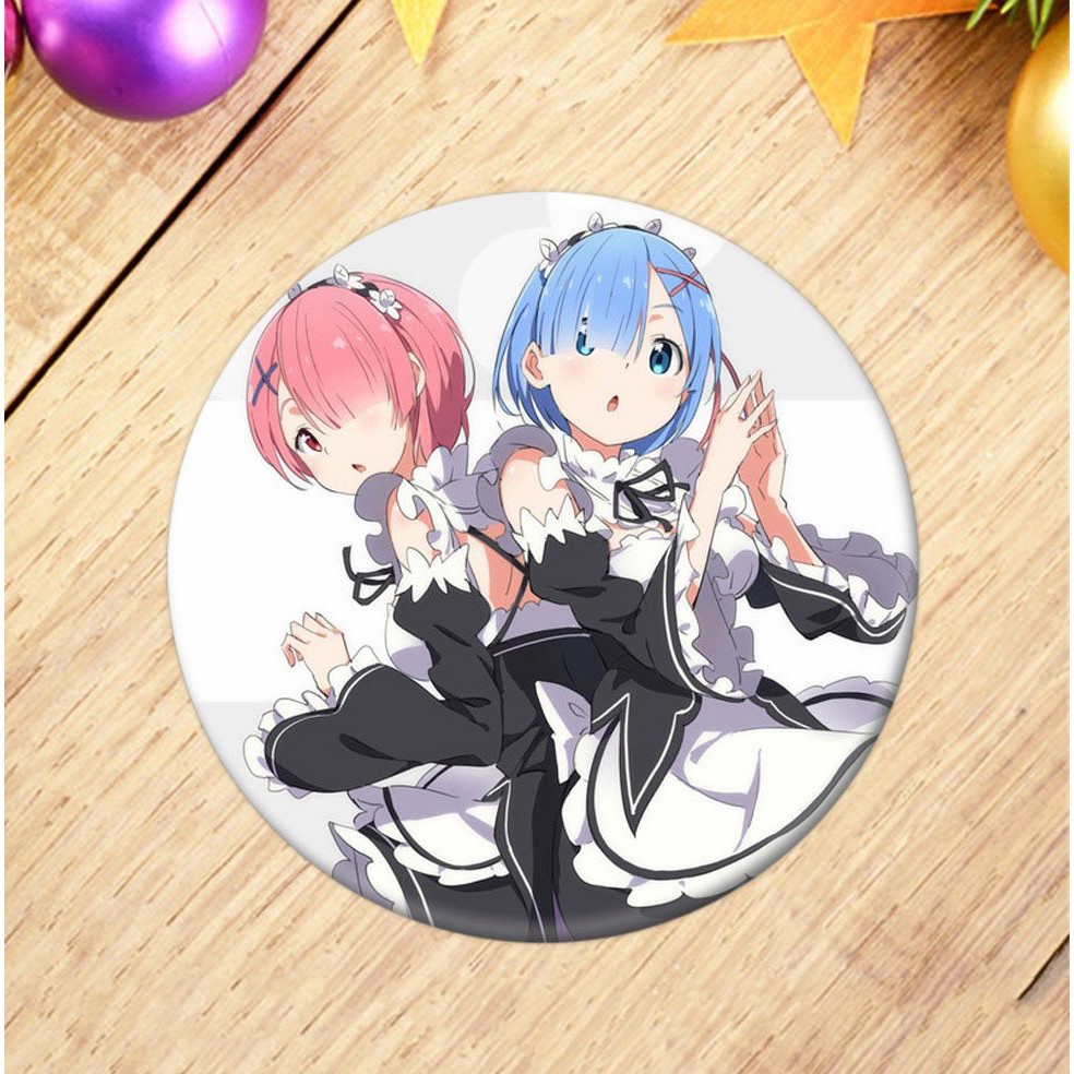 Huy hiệu cài áo in hình RE: ZERO BẮT ĐẦU LẠI Ở THẾ GIỚI KHÁC Rem Ram phụ kiện anime chibi xinh xắn m01