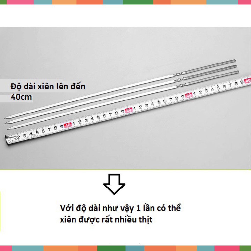 Que xiên thịt nướng, xiên nướng thịt, xiên inox 40cm 10-20 chiếc: không gỉ sét, nướng tiện dụng -mekotech1