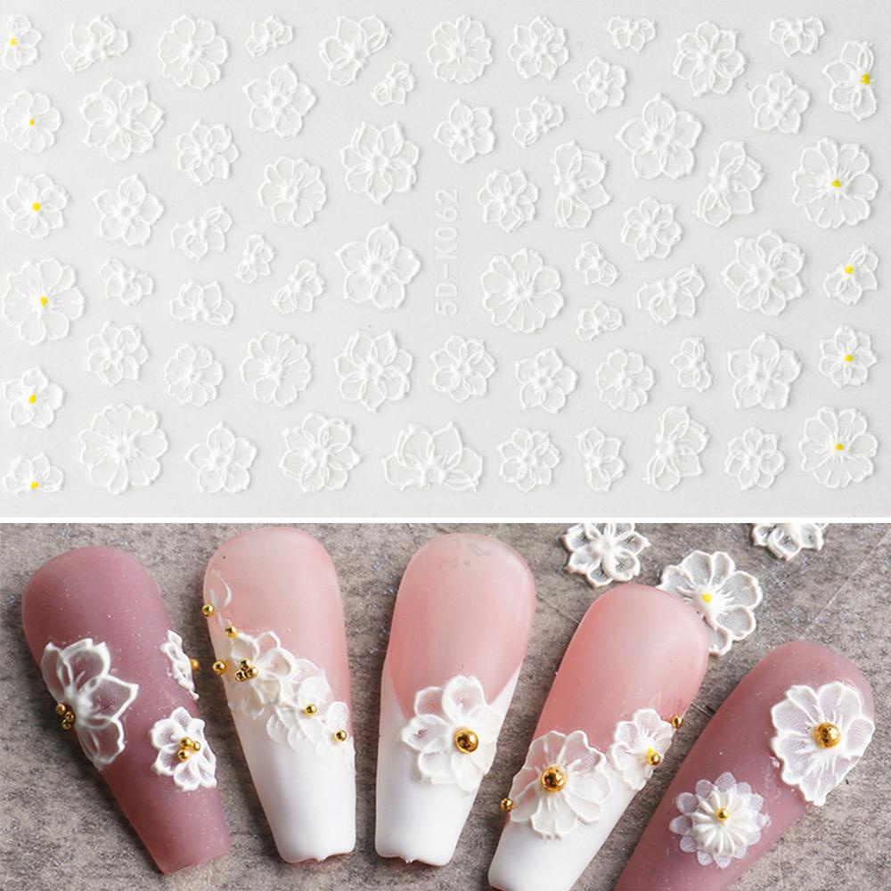 Hình Dán Trang Trí Móng Tay Họa Tiết Hoa Trắng Đen Bằng Acrylic