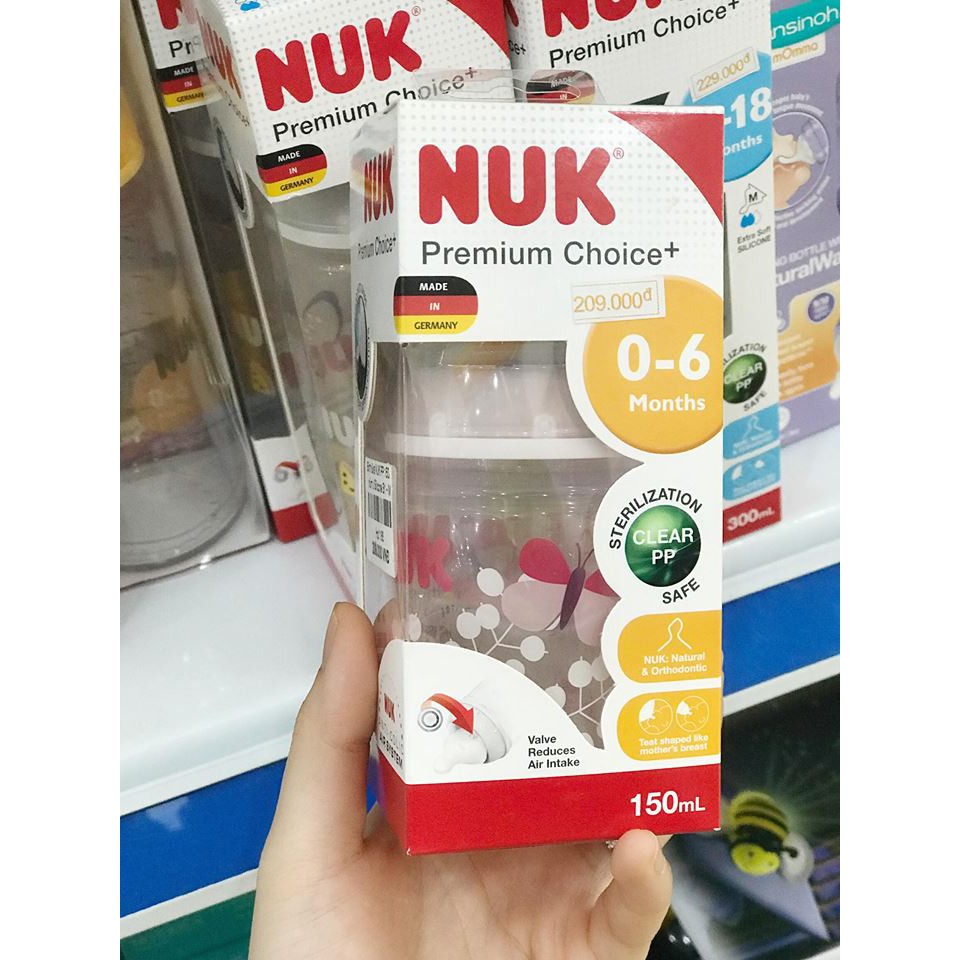 Bình sữa Nuk cổ rộng có cả bình nhựa và bình thủy tinh, núm silicone, hàng nội địa Đức