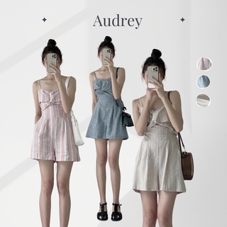 J069 Jumpsuit kẻ chất thô mềm lưng chun Audrey