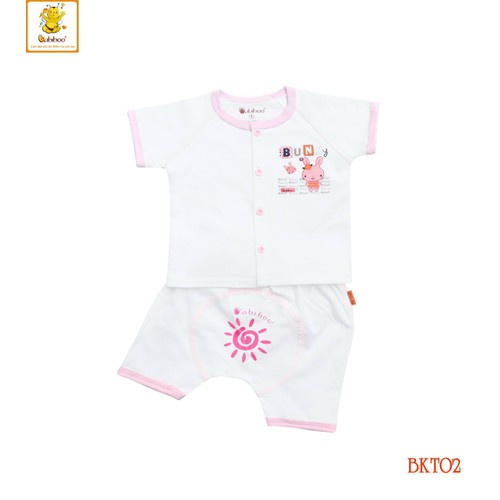 Bộ quần áo Babiboo nút giữa cotton 4 chiều viền màu tay ngắn BKT002