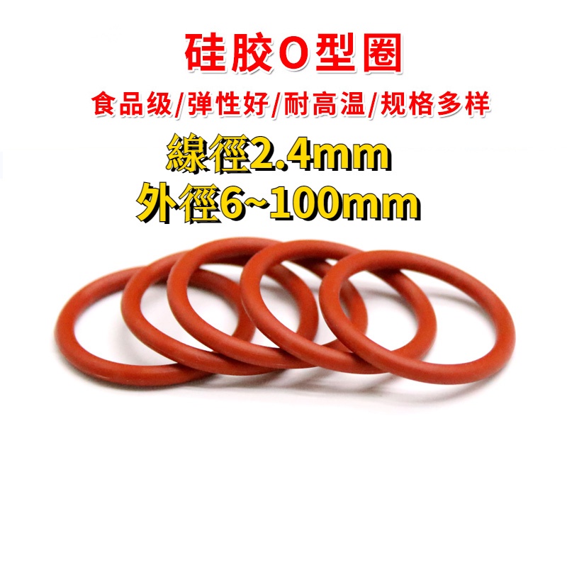 【Vòng Đệm Cao Su Silicon Đường Kính 6-100mm * Đường Kính 2.4mm Chịu Nhiệt Cao Chống Thấm Nước Màu Đỏ