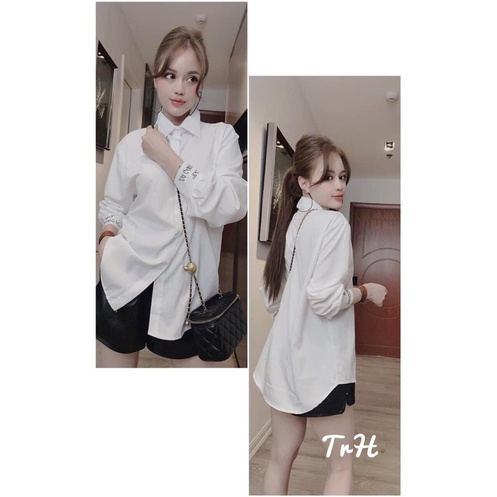 Sơmi trắng tay chữ thêu