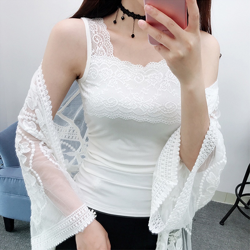 Áo Hai Dây Chính Hãng Phối Ren Màu Trắng Đen Hồng Xám Da Thoáng Khí Phong Cách Hàn Quốc Dễ Phối Đồ Thời Trang Mùa Hè Dành Cho Bạn Gái