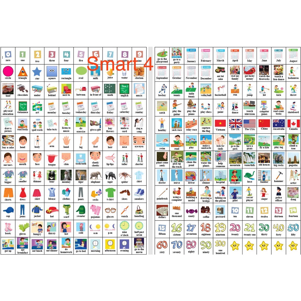 Sticker từ vựng tiếng anh Smart star 4 (2 kỳ)