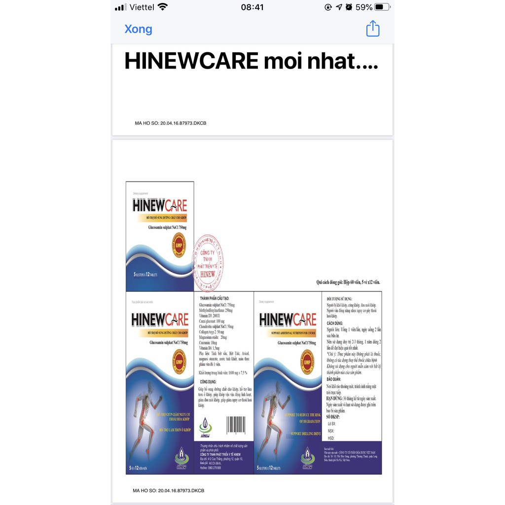 HINEWCARE - Hỗ trợ giúp khớp vận động linh hoạt, giảm đau mỏi,chống thoái hóa khớp hộp 60 viên
