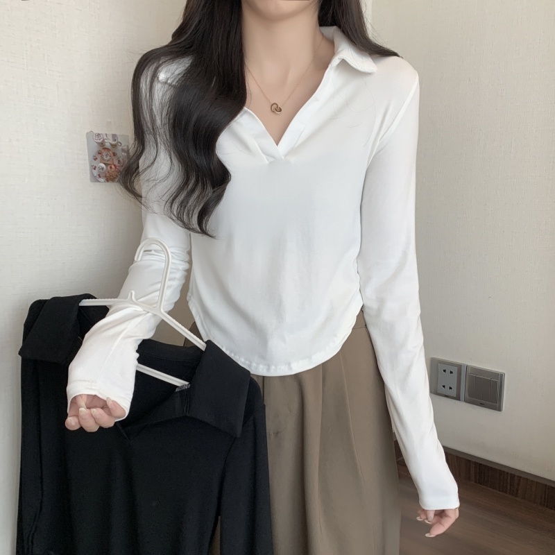ZHELIHANGFEI Áo Thun POLO Tay Dài Lưng Cao Dáng Ôm Quyến Rũ Cho Nữ