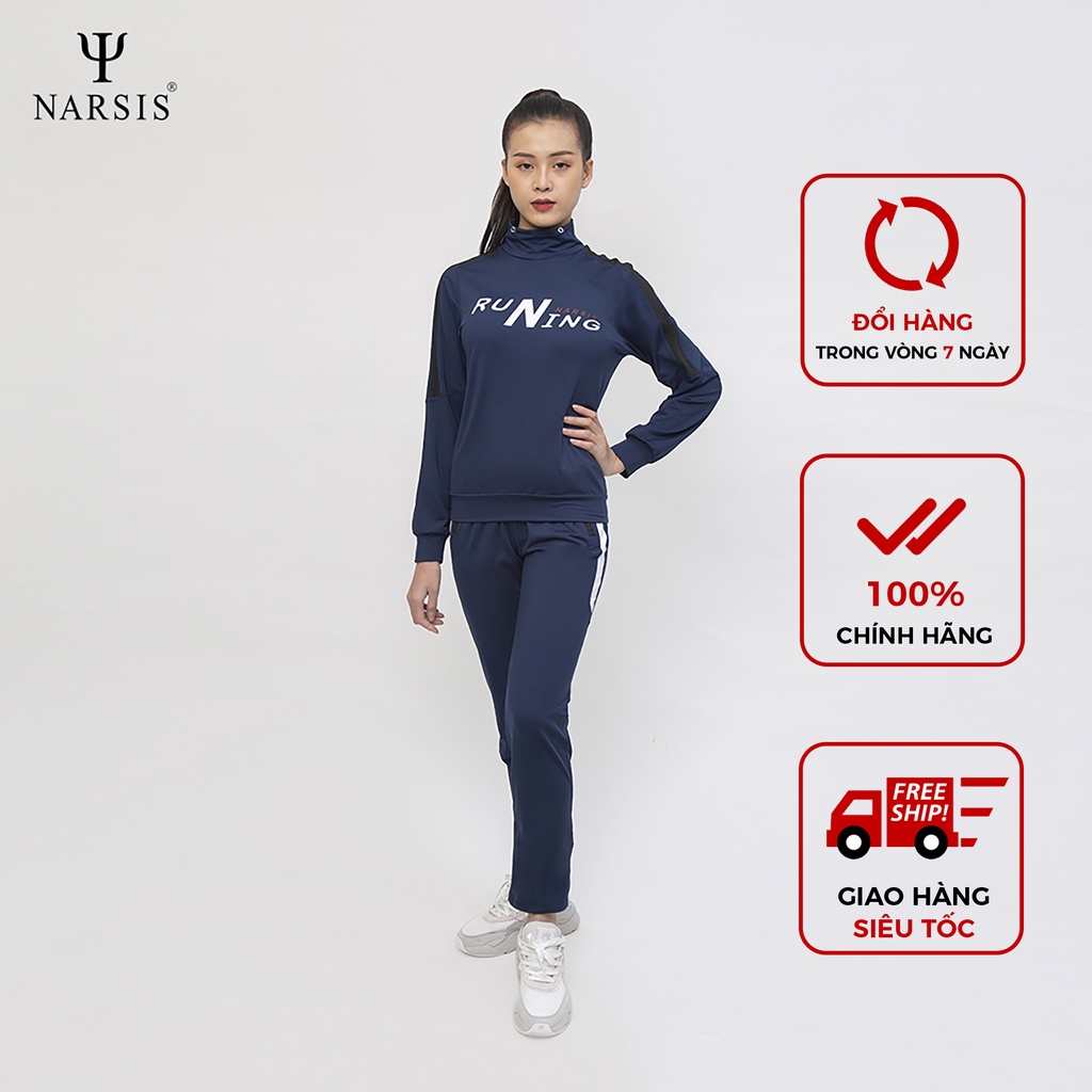 [NEW] Bộ nữ thể thao M0023 Narsis màu tím than phối đen trắng Runing thiết kế trẻ trung năng động