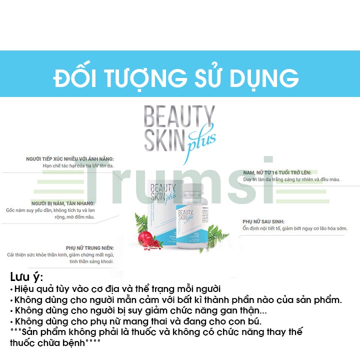 Viên Uống Trắng Da Giảm Nám Chống Nắng Và Điều Hòa Nội Tiết Tố Nữ Beauty Skin Plus USA Nhập Khẩu Chính Hãng