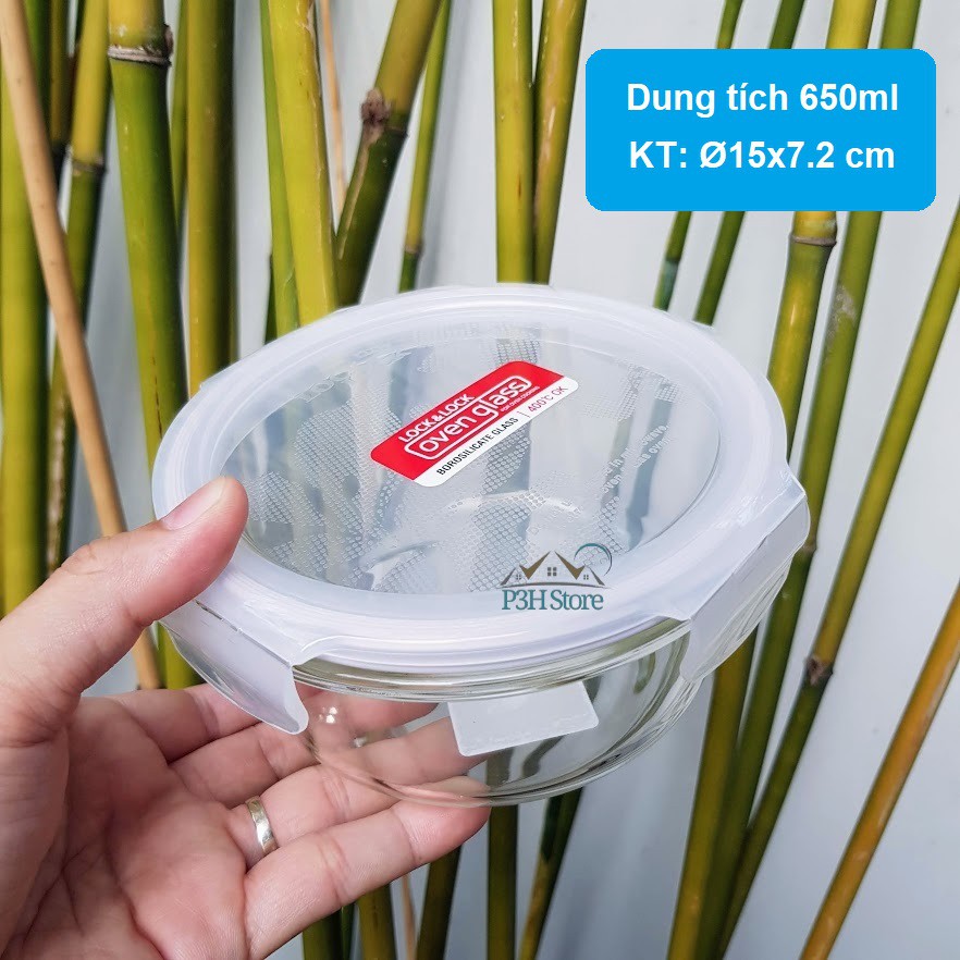 Hộp thủy tinh chịu nhiệt Lock&amp;lock OvenGlass dung tích 650ml hình tròn LLG831