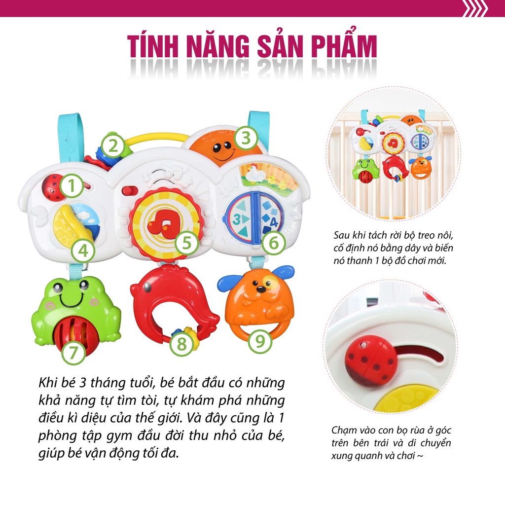 Kệ Chữ A đồ chơi đa năng, treo thành cũi có nhạc 3 in 1 hình động vật Winfun 0853