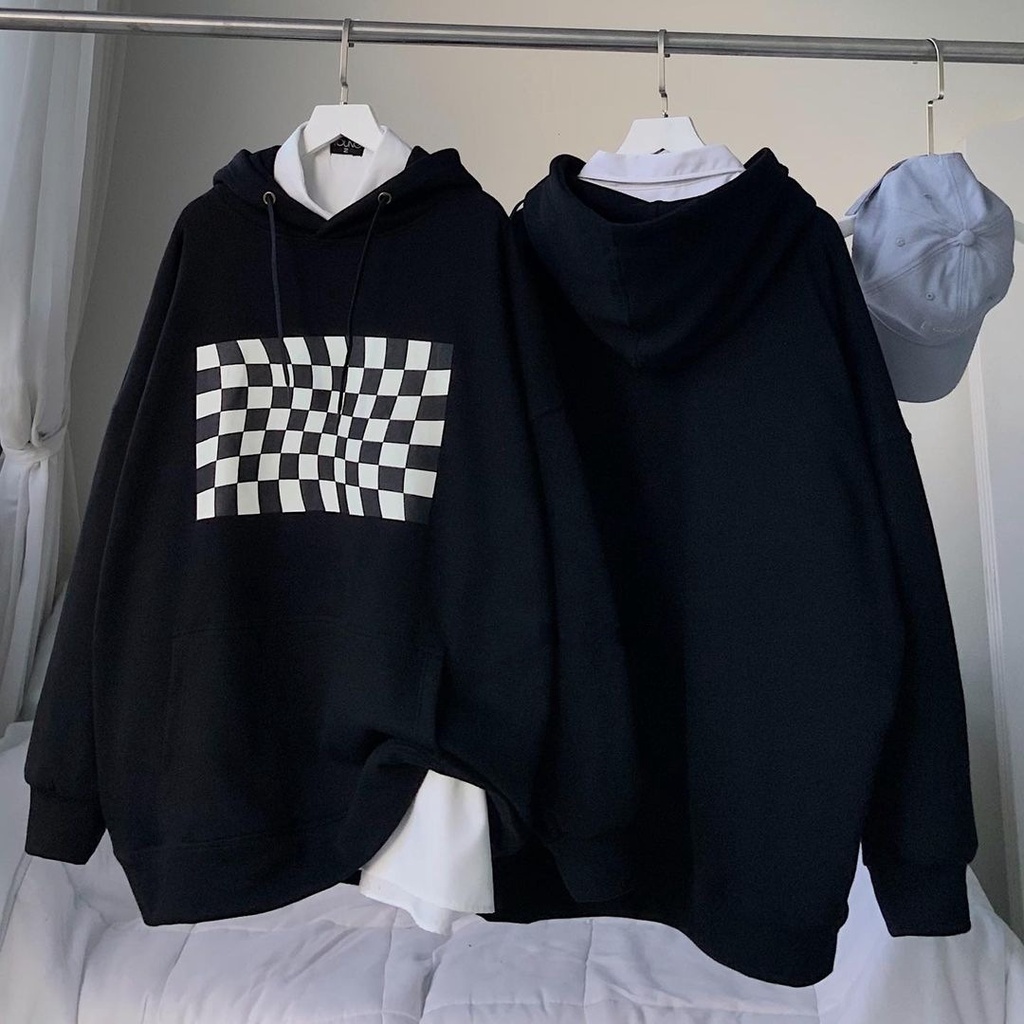 Áo Hoodie Tay Dài Phối CARO Vải Nỉ Bông Form Rộng Ulzzang Unisex | BigBuy360 - bigbuy360.vn