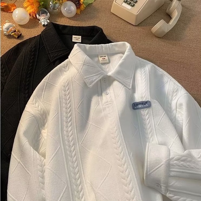 Áo Sweater Polo Tay Dài Dáng Rộng Màu Sắc Đơn Giản Thời Trang Mùa Thu Phong Cách Hàn Quốc 2022 Cho Nam