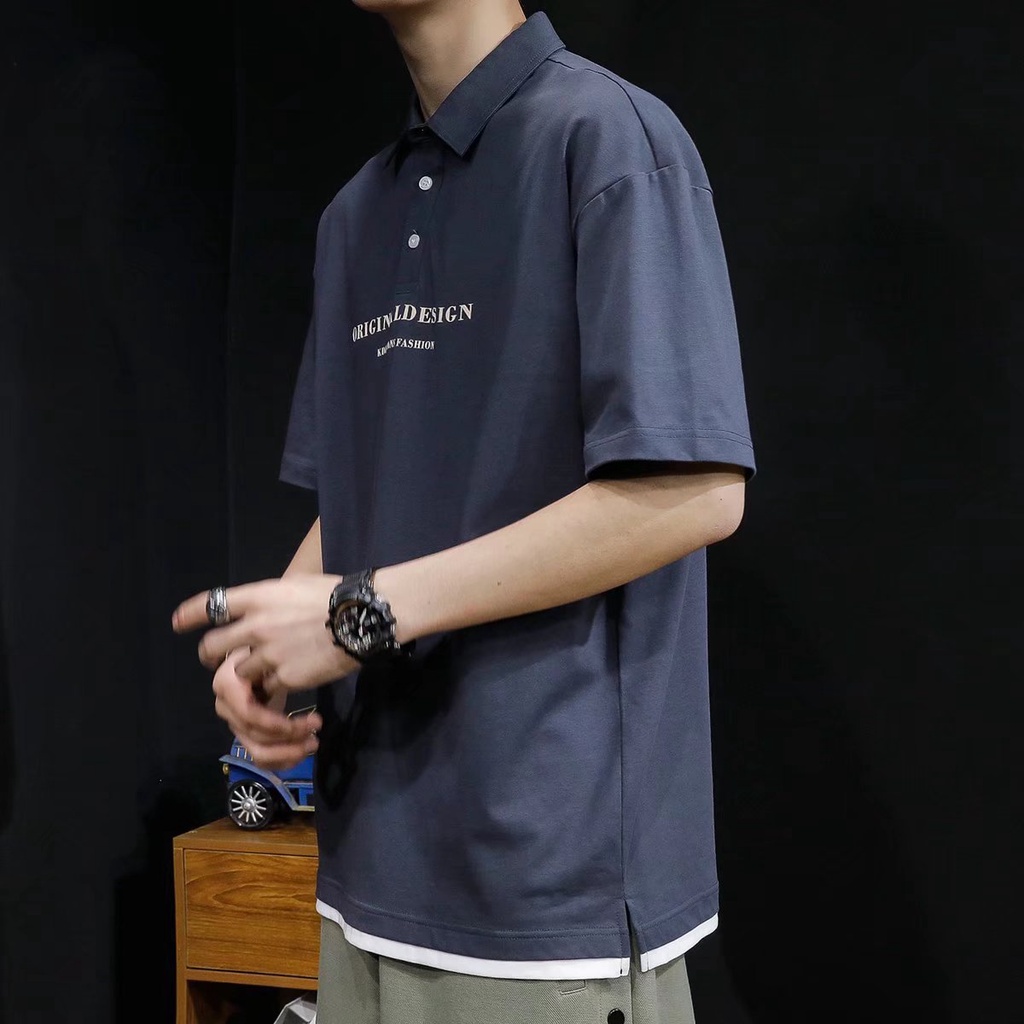Áo polo Tay Ngắn Dáng Rộng Cổ Bẻ Thêu Họa Tiết Thời Trang Cho Nam Size M-2XL