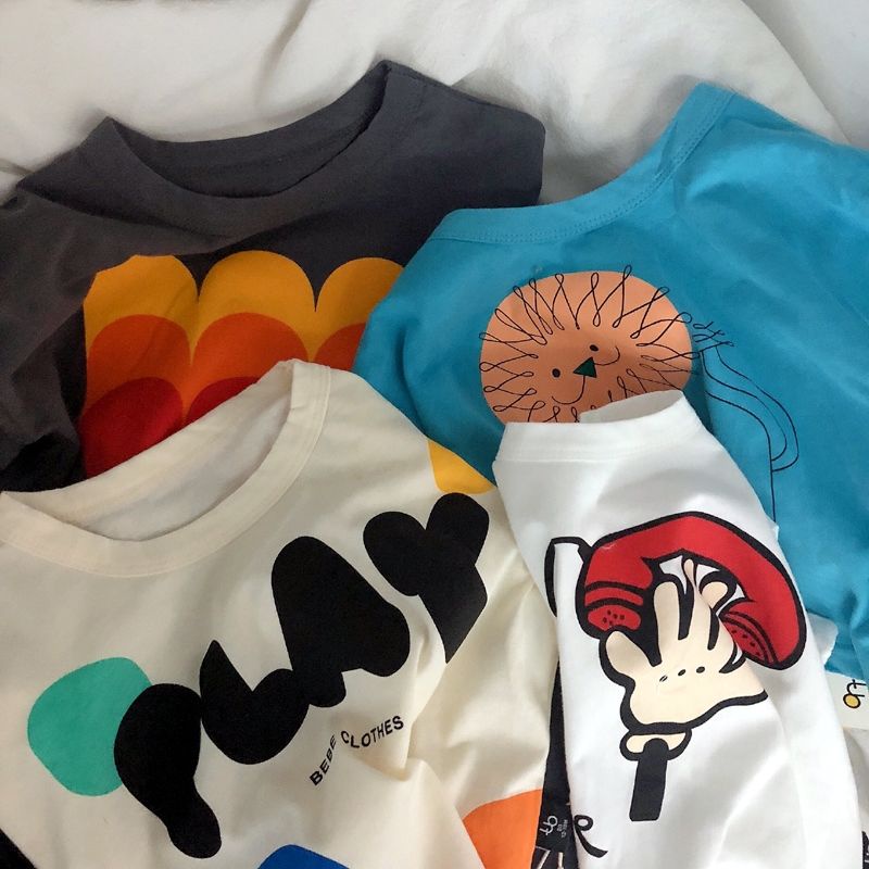 Áo Thun Tay Ngắn Dáng Rộng In Hoạt Hình Kiểu Retro Hàn Quốc Thời Trang Mùa Hè Cho Bé
