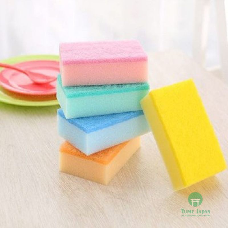 Set 5 miếng xốp rửa bát 1 mặt ráp (made in Japan) có thể đánh rửa xoong nồi