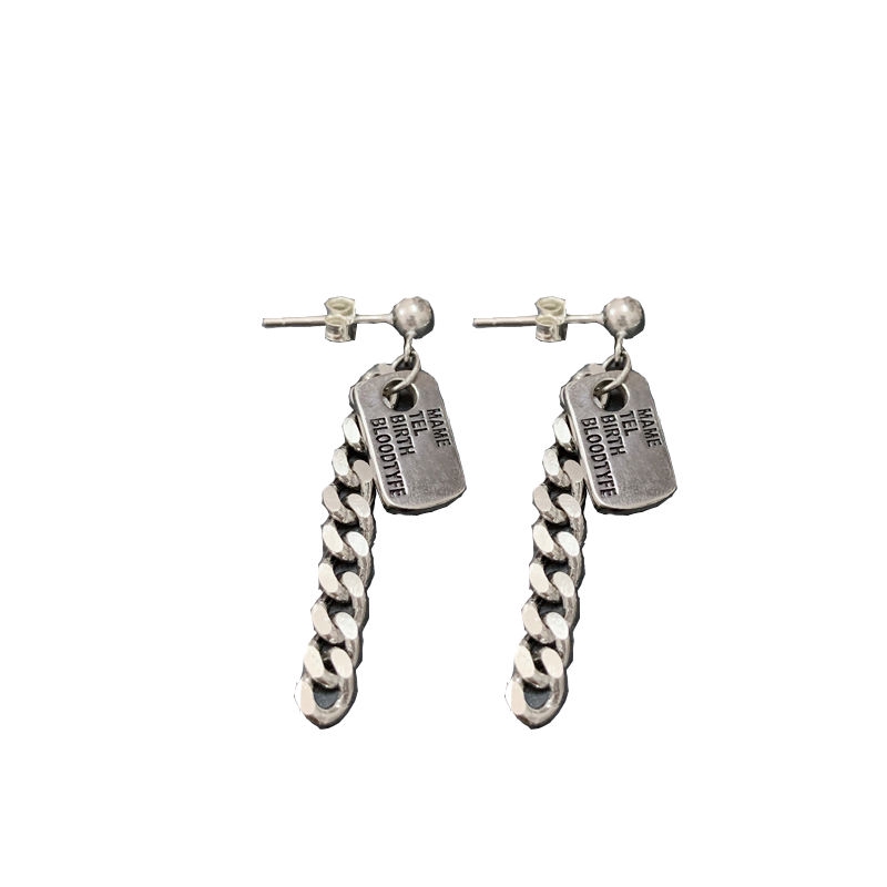 Khuyên Tai Dáng Vuông Phối Dây Xích Cá Tính Phong Cách Harajuku