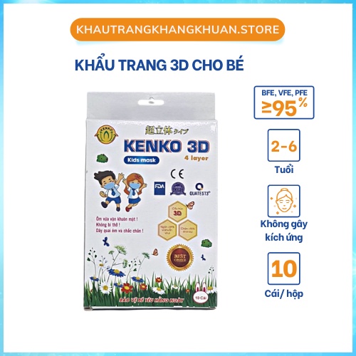 Khẩu Trang 3D Trẻ Em - Khẩu Trang Ôm sát Mũi, cho bé từ 3 đến 6 tuổi đạt tiêu chuẩn CE, FDA, Quatest 3, Hộp 10 cái