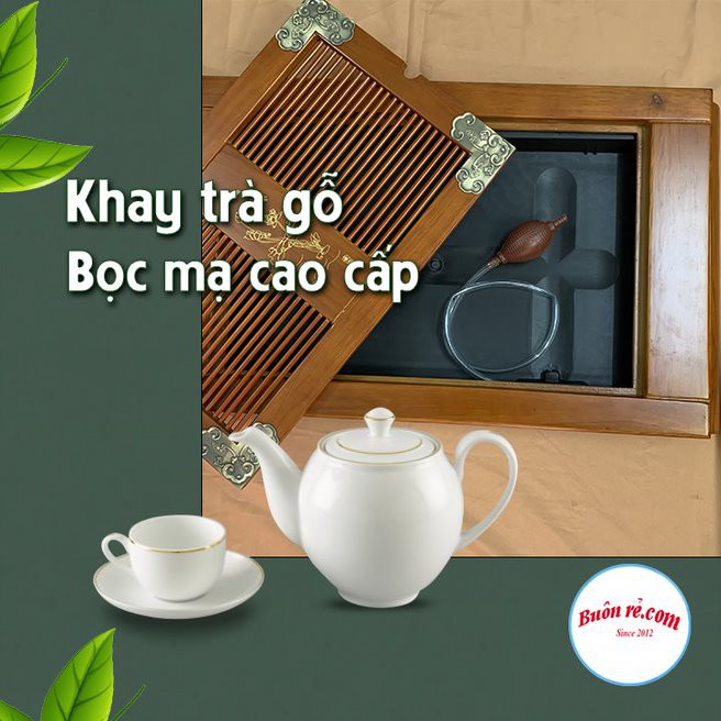 Khay trà Cẩm Khảm Hoa Sen kèm vòi thoát nước bọc đồng gỗ tự nhiên cao cấp -Buôn Rẻ 01368