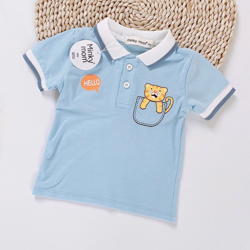 [CAB01] Áo Cổ Bẻ Cài Nút Cotton 100% MINKY MOM In Hình Giả Túi Ngực  Mềm Mịn, Thấm Hút Mồ Hôi Dễ Chịu Cho Bé Chuẩn Đẹp