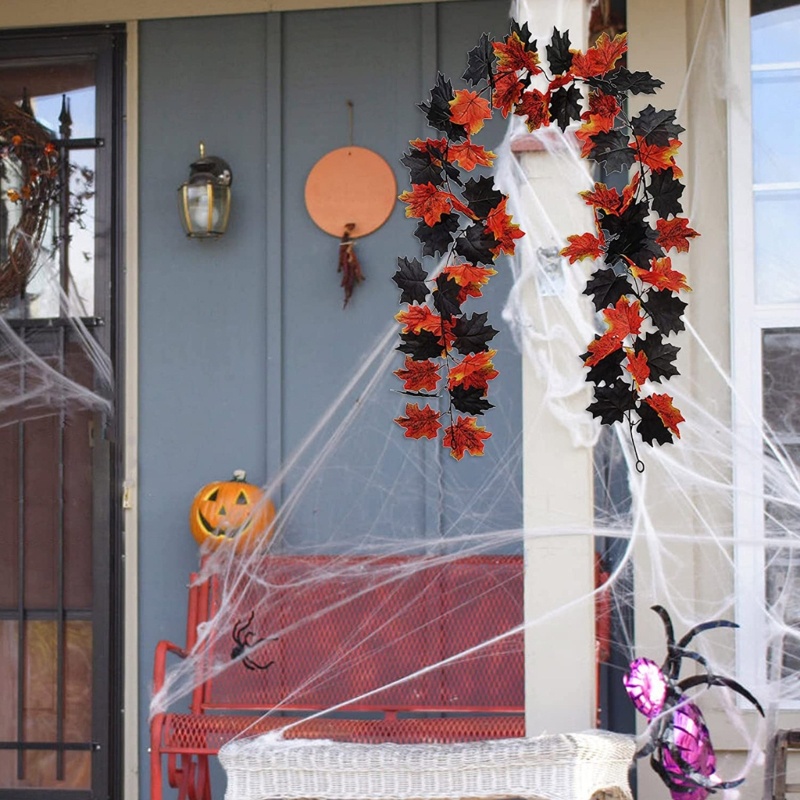 Vòng Lá Phong Màu Đen Trang Trí Sân Vườn Ngoài Trời Ngày Halloween